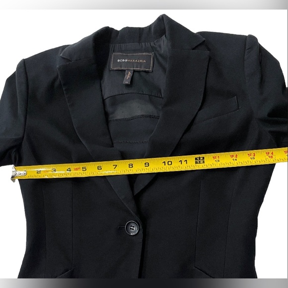 BCBGMAXAZRIA ADOREE Ruffleback Blazer Jacket Women’s XS Black Shoulder Pad Suit - Picture 6 of 7